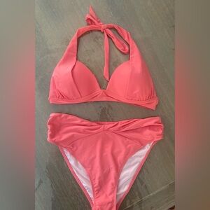 Cupshe coral halter bikini large